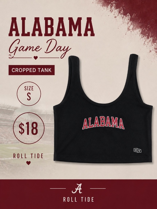 Hype and Vice Tops - Hype and Vice, cropped tank, Alabama, Game Day, Size S